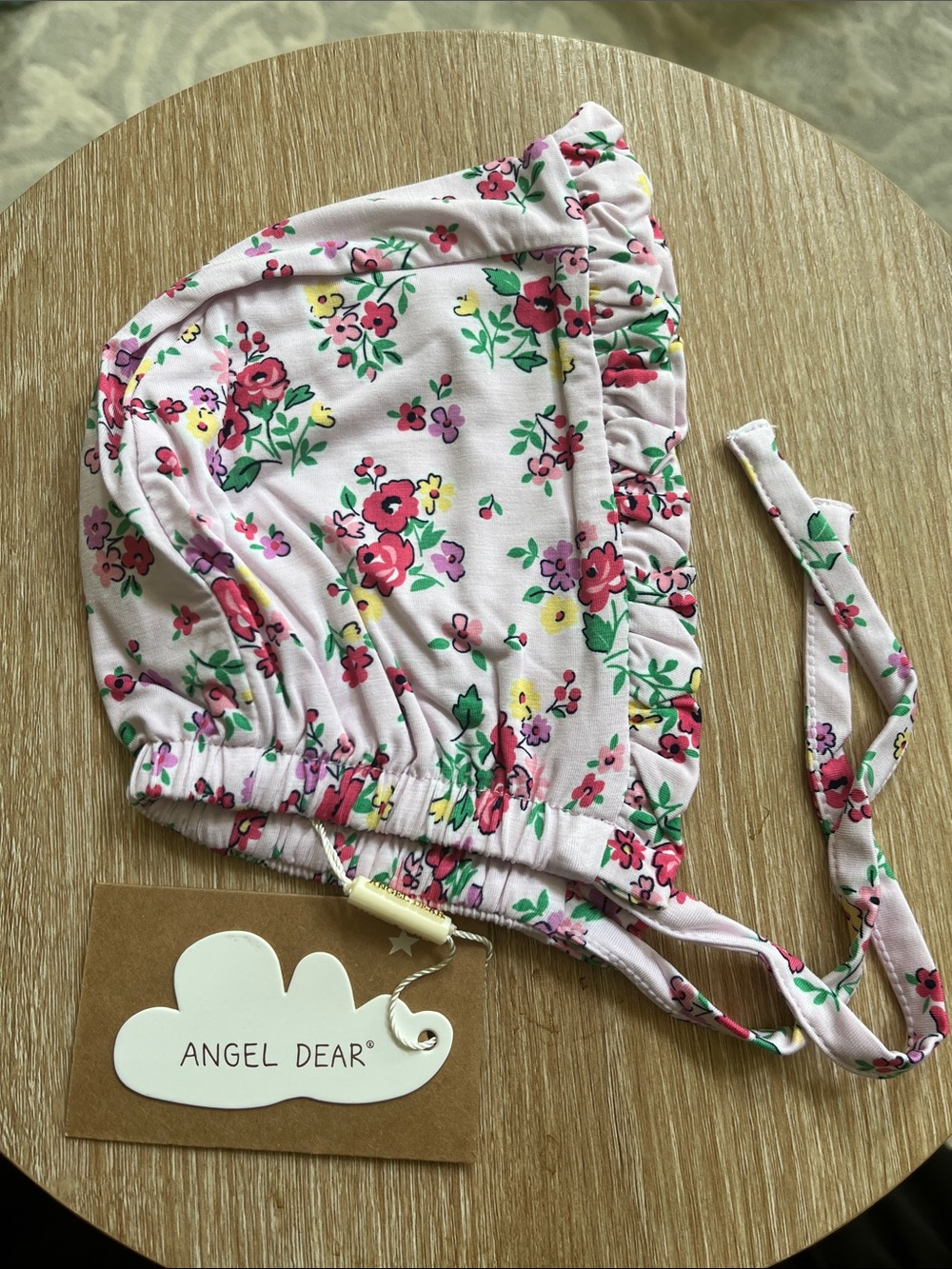 Angel Dear Pink Floral Bonnet with Ruffle Trim NWT